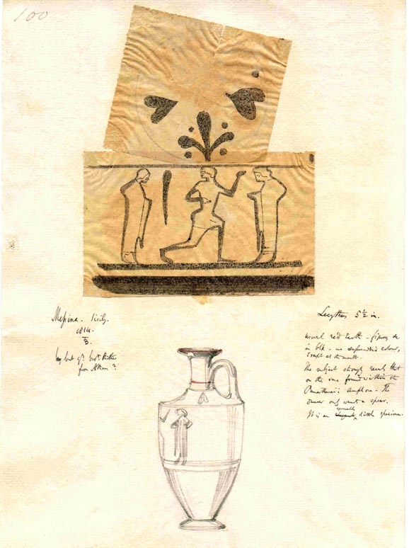 100 sketch of lekythos and 3 figures; Sicily, 1814